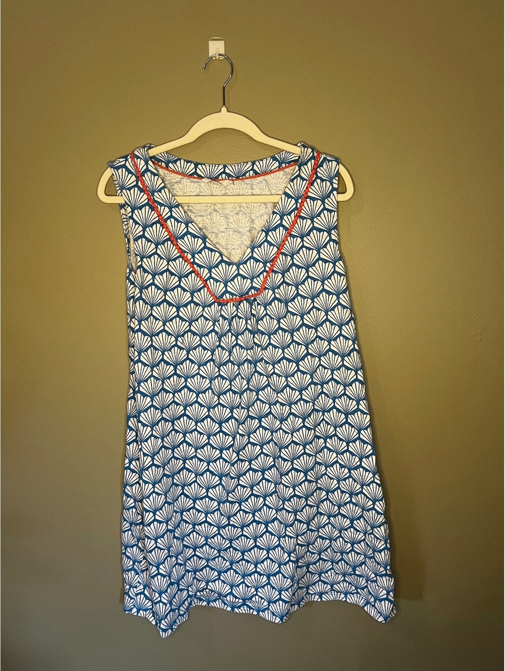 Boden Blue and White Ornate Patterned V Neck Sleeveless Dress